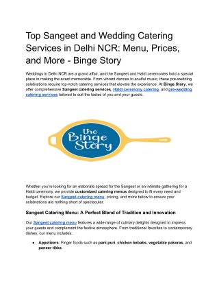 Top Sangeet and Wedding Catering Services in Delhi NCR_ Menu, Prices, and More - Binge Story