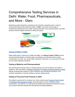 Comprehensive Testing Services in Delhi_ Water, Food, Pharmaceuticals, and More - Glarc