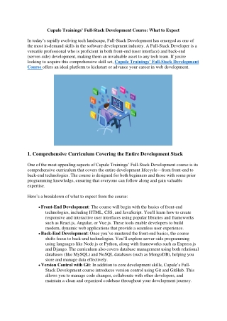 Cupule Trainings’ Full-Stack Development Course What to Expect
