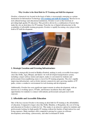 Why Gwalior is the Ideal Hub for IT Training and Skill Development