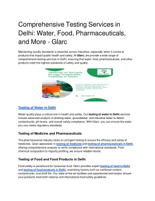 Comprehensive Testing Services in Delhi_ Water, Food, Pharmaceuticals, and More - Glarc