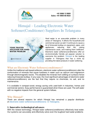 Himajal - Leading Electronic Water Softener(conditioner) Suppliers in Telangana
