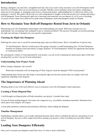 How to Maximize your Roll-off dumpster rental from Javis in Orlando