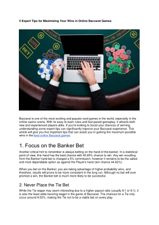 5 Expert Tips for Maximizing Your Wins in Online Baccarat Games