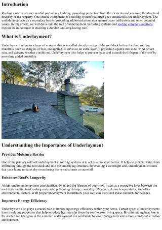Understanding the Role of Underlayment in Roofing Systems