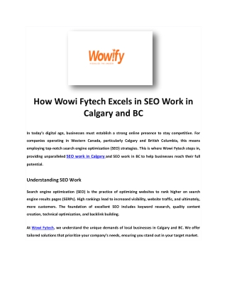 SEO Work in Edmonton, Alberta, Calgary | Wowi Fytech