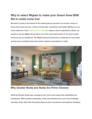 Why to select Miglani to make your dream three BHK flat in noida come true