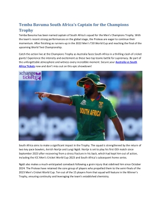 Temba Bavuma South Africa's Captain for the Champions Trophy