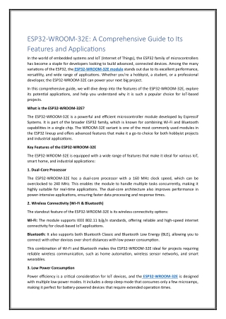 ESP32-WROOM-32E: A Comprehensive Guide to Its Features and Applications
