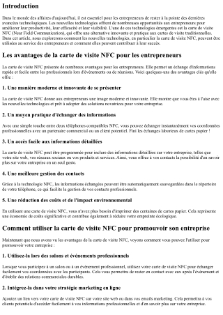 Les nouvelles technologies au service des entrepreneurs : carte de visite NFC