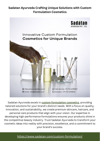 Sadatan Ayurveda Crafting Unique Solutions with Custom Formulation Cosmetics