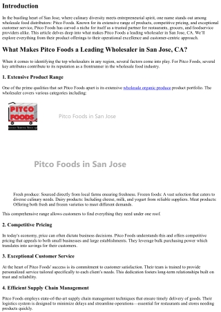 What Makes Pitco Foods a Leading Wholesaler in San Jose, CA?