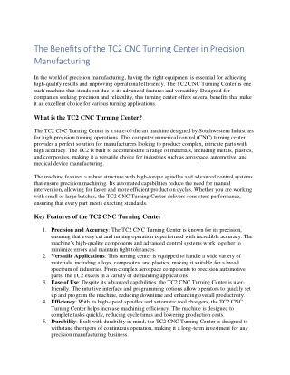 The Benefits of the TC2 CNC Turning Center in Precision Manufacturing