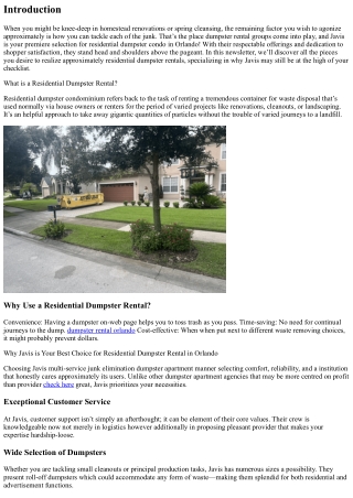 Why Javis is Your Best Choice for Residential Dumpster Rental in Orlando