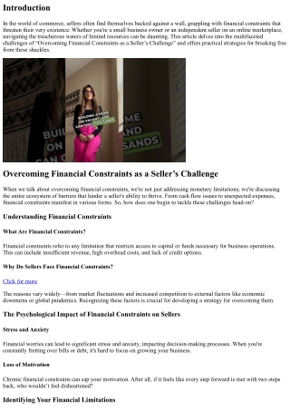 “Overcoming Financial Constraints as a Seller’s Challenge”