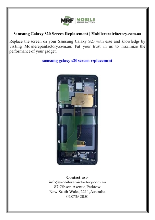 Samsung Galaxy S20 Screen Replacement  Mobilerepairfactory.com.au