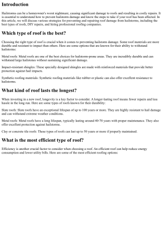 How to Prevent and Repair Roof Damage from Hailstorms