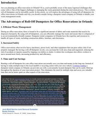 The Advantages of Roll-Off Dumpsters for Office Renovations in Orlando