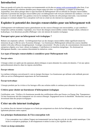 “Exploiter le potentiel des énergies renouvelables pour son hébergement web”