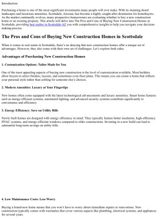 The Pros and Cons of Buying New Construction Homes in Scottsdale