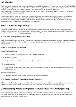“Understanding Warranty Options for Residential Roof Waterproofing”