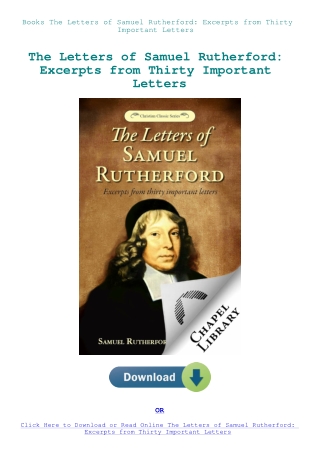 Books The Letters of Samuel Rutherford Excerpts from Thirty Important Letters