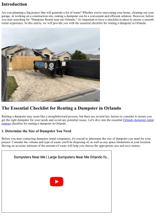 The Essential Checklist for Renting a Dumpster in Orlando