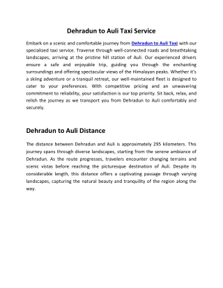 Dehradun to Auli Taxi Service