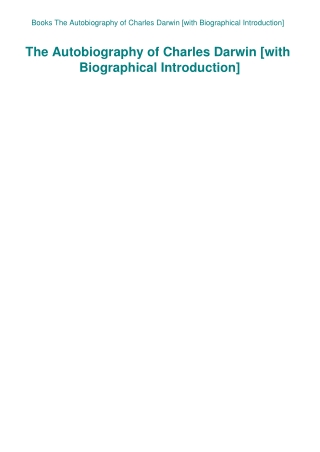 Books The Autobiography of Charles Darwin [with Biographical Introduction]
