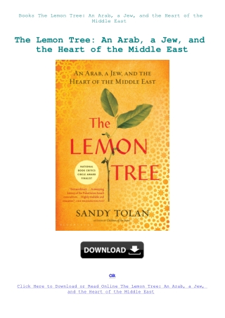 Books The Lemon Tree An Arab  a Jew  and the Heart of the Middle East