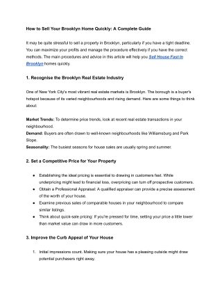 Sell House Fast In Brooklyn