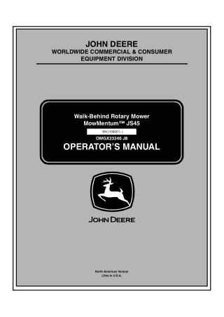 John Deere Mowmentum™ JS45 Walk-Behind Rotary Mower Operator’s Manual Instant Download (pin.100001-) (Publication No.OMG