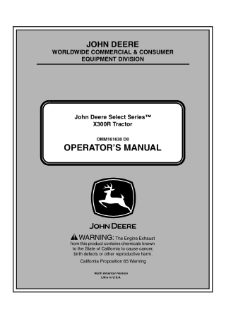 John Deere Select Series™ X300R Tractor Operator’s Manual Instant Download (PIN150001-) (Publication No.OMM161630)