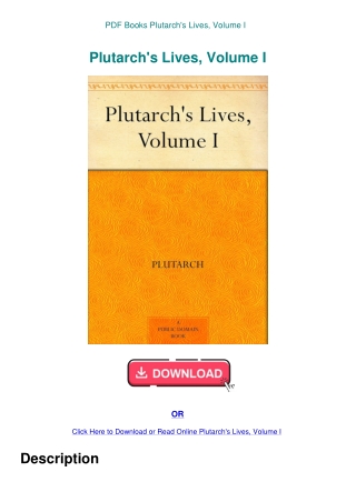 PDF Books Plutarch's Lives  Volume I