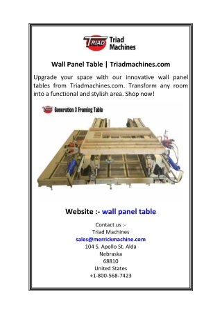 Wall Panel Table  Triadmachines.com