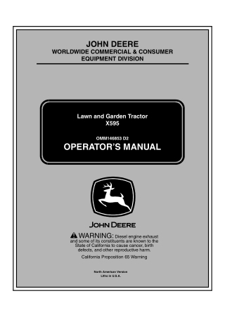 John Deere X595 Lawn and Garden Tractor Operator’s Manual Instant Download (pin.010001-) (Publication No.OMM146853)