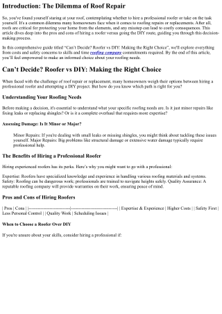 “Can’t Decide? Roofer vs DIY: Making the Right Choice”