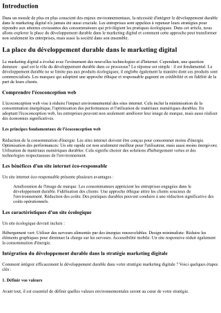 “La place du développement durable dans le marketing digital”