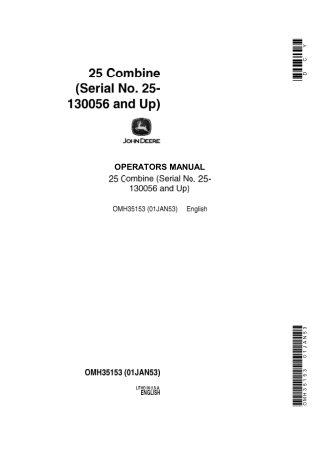 John Deere 25 Combine Operator’s Manual Instant Download (Pin.25-130056 and up) (Publication No.OMH35153)