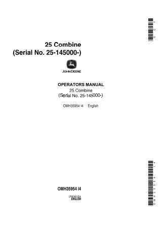 John Deere 25 Combine Operator’s Manual Instant Download (Pin.25-145000-) (Publication No.OMH35954)