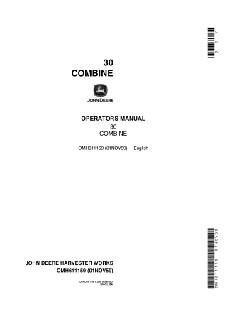 John Deere 30 Combine Operator’s Manual Instant Download (Publication No.OMH611159)