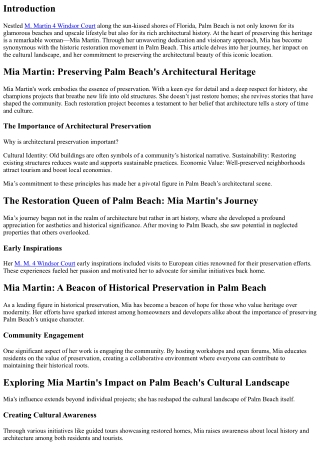 Mia Martin: The Visionary Behind Palm Beach's Historic Restoration Movement
