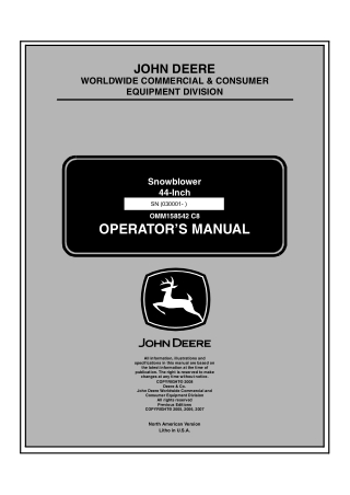 John Deere 44-Inch Snowblower Operator’s Manual Instant Download (pin.030001-) (Publication No.OMM158542)