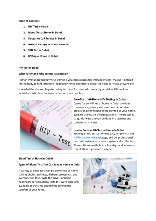 Comprehensive Guide to HIV, STD, Blood Tests, and At-Home Doctor Services in Dubai