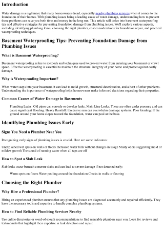 Basement Waterproofing Tips: Preventing Foundation Damage from Plumbing Issues