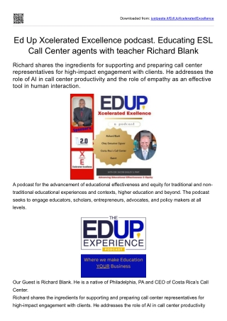 Ed Up Xcelerated Excellence podcast. Educating ESL Call Center agents with teacher Richard Blank