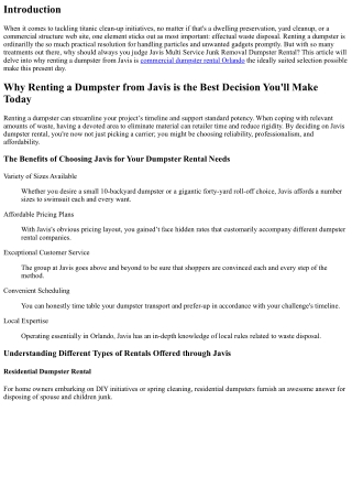 Why Renting a Dumpster from Javis is the Best Decision You'll Make Today