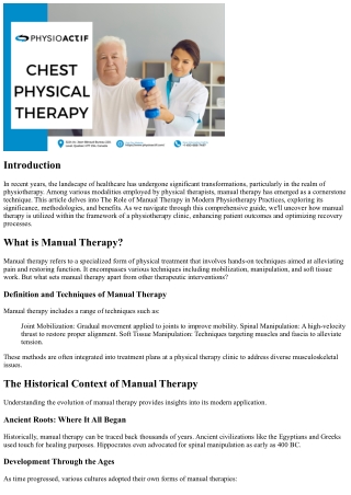 The Role of Manual Therapy in Modern Physiotherapy Practices