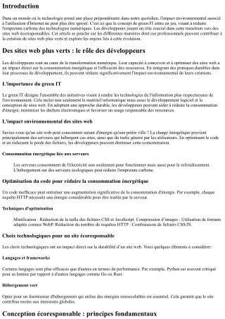 Des sites web plus verts : le rôle des développeurs