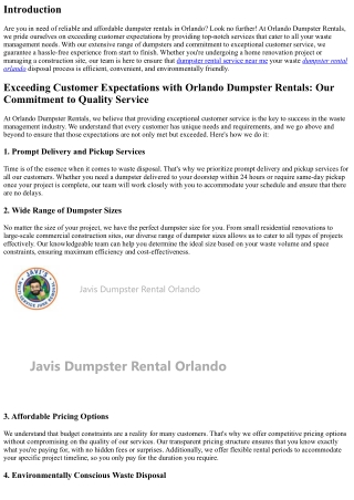 Exceeding Customer Expectations with Orlando Dumpster Rentals